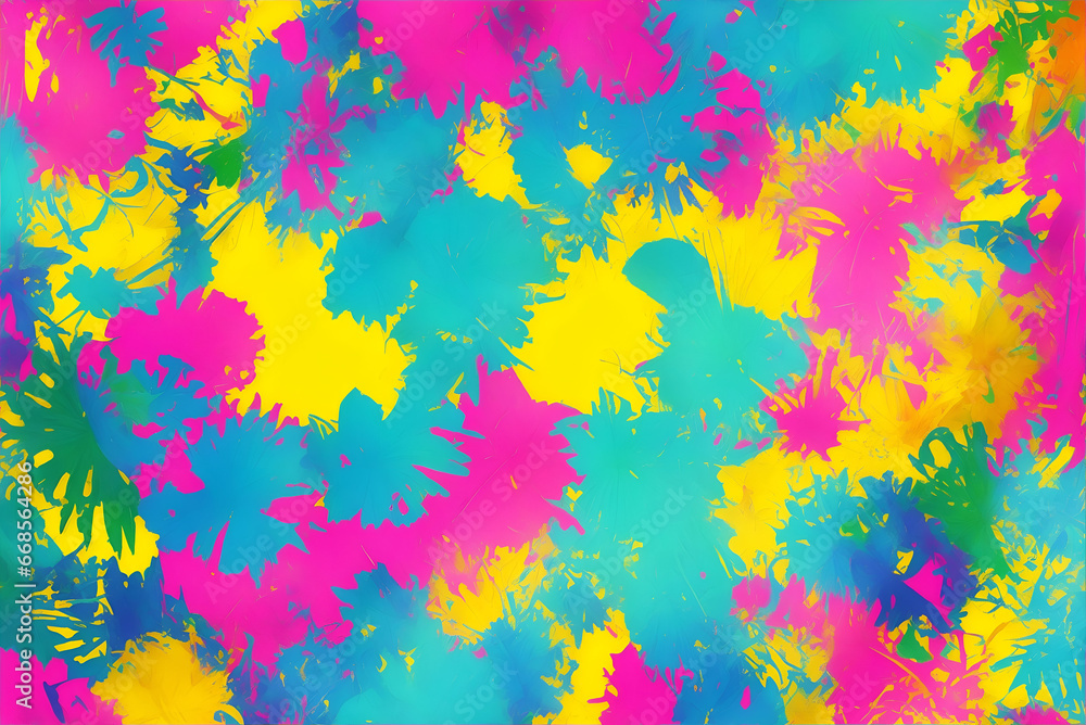 Color splash abstract background with tropical plants.