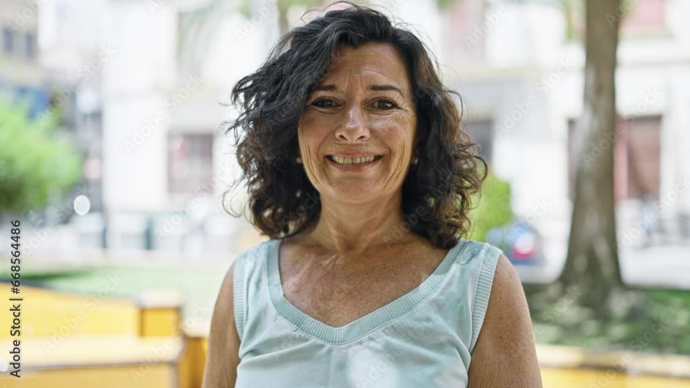 Middle age hispanic woman smiling confident standing at park Middle age hispanic woman smiling confident standing at park