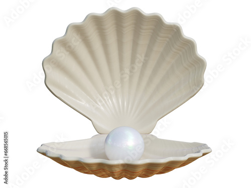 Pearl inside seashell 3d rendering