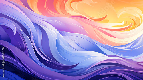 Vibrant Dance of Colors  Cascading Waves Merging with Fiery Sunrise in Ethereal Beauty.