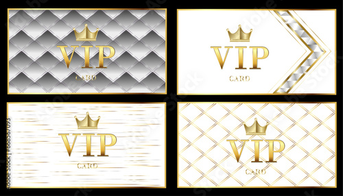 VIP card. A luxurious collection of premium VIP cards designed in a white modern style. VIP inscription on a chic gold texture. Only for the chosen ones. Vector illustration.