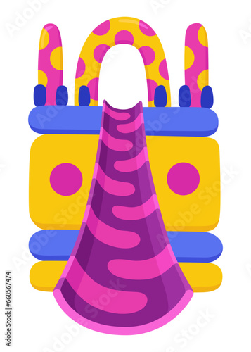Inflatable bouncy slide icon. Bright and fun playground for childhood activity in the park. Summer amusement activity space. Equipment for kids, vector illustration