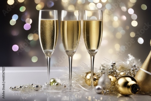 champagne glasses with christmas decorations