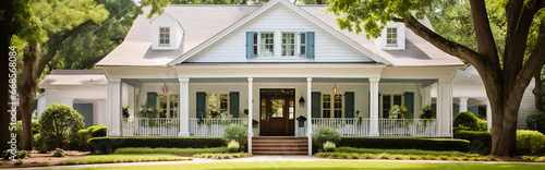 Southern home with inviting front porch and expensive kind. A typical American home.