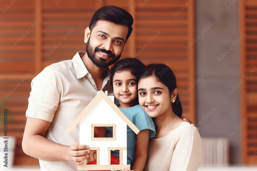 happy indian family with dream house 3d model Stock Illustration ...