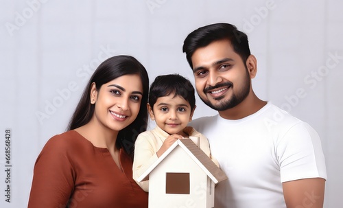 joyful indian family with dream house 3d model
