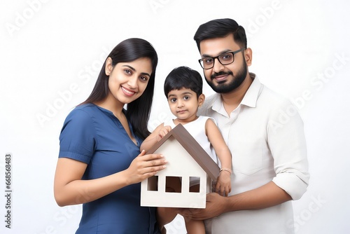 lovely and happy indian family with dream house model