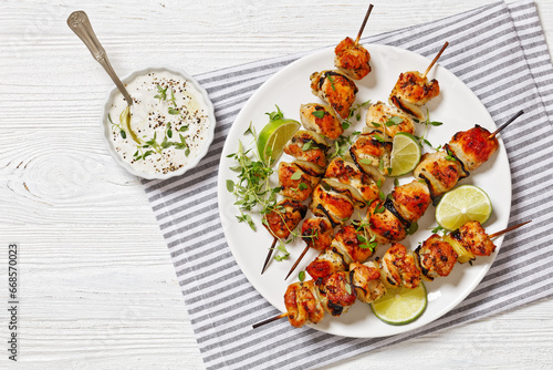 chicken souvlaki with thyme and lime on plate