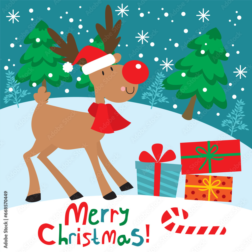 Christmas Reindeer with Xmas tree and gifts Christmas Reindeer with Xmas tree and gifts