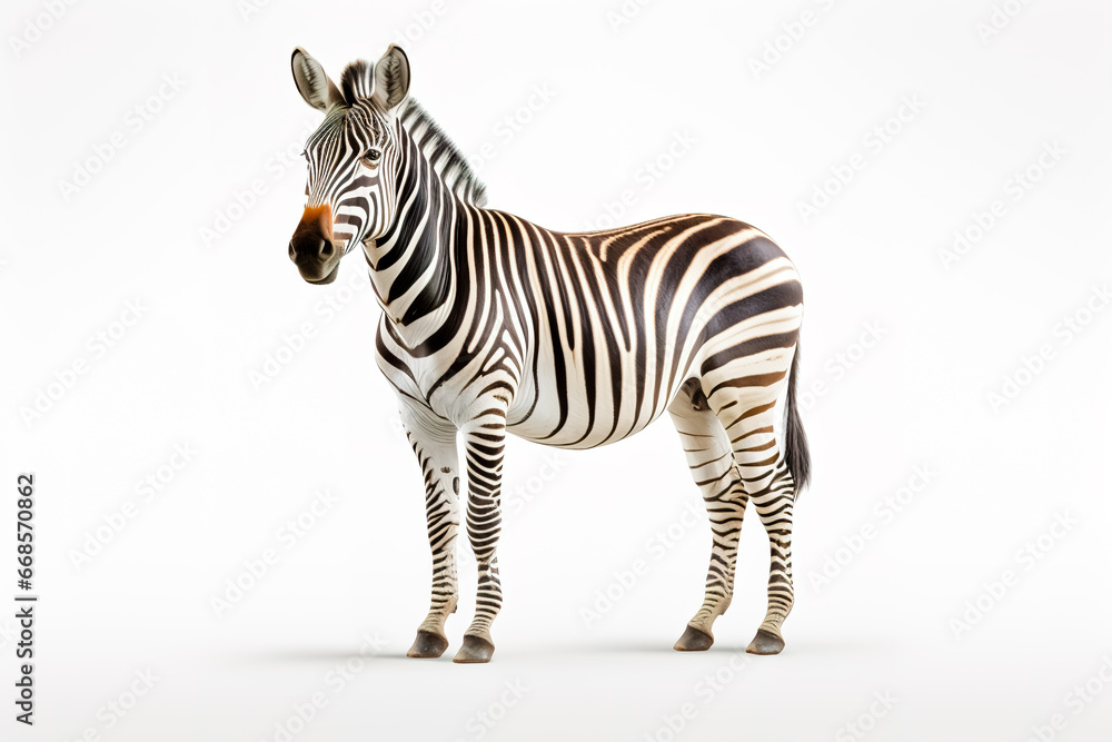 Obraz premium Zebra standing on white background.