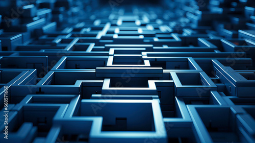 Endless Labyrinth: Illuminated Paths, Shadows, and Angles Creating a Mesmerizing Maze of Blue.