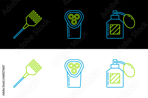 Set line Aftershave, Hairbrush and Electrical hair clipper or shaver icon. Vector