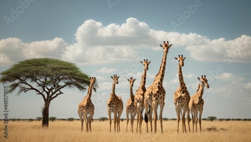 giraffe in the savannah by Generative AI