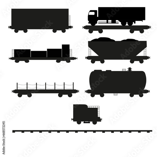 Silhouette de différents wagons de marchandises