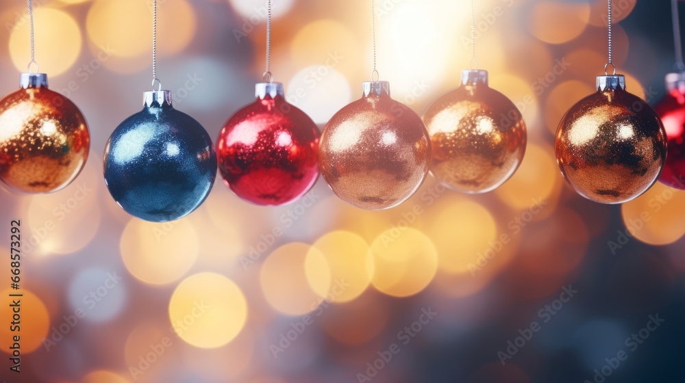 Christmas garland, bright balls. Christmas garlands on the blurred background. Festive Christmas garland decor for Christmas and New Year. Horizontal banking background for web. Photo AI Generated Christmas garland, bright balls. Christmas garlands on the blurred background. Festive Christmas garland decor for Christmas and New Year. Horizontal banking background for web. Photo AI Generated
