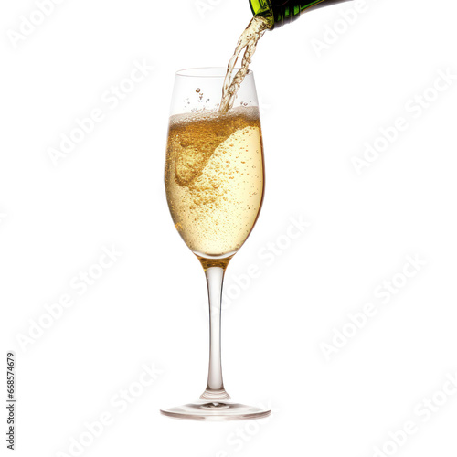 Champagne glass,champagne pouring in glass isolated on transparent background,transparency 