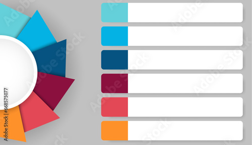 Half circle chart infographic Shows business information divided into 6 colorful sections. 6 characteristics concept, vector illustration