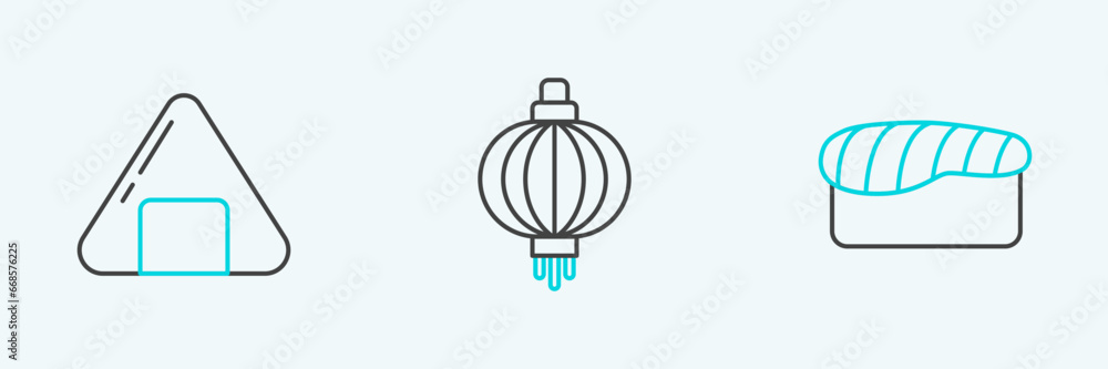 Set line Sushi, and Japanese paper lantern icon. Vector Set line Sushi, and Japanese paper lantern icon. Vector
