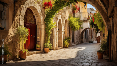 Medieval arched street in the old town of Rhodes © khan