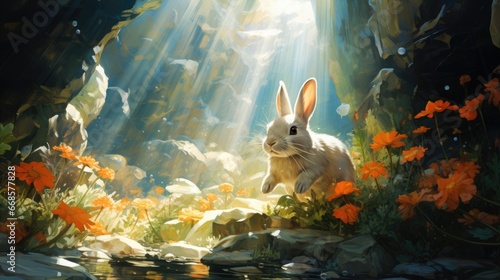 Adorable rabbit in the forest