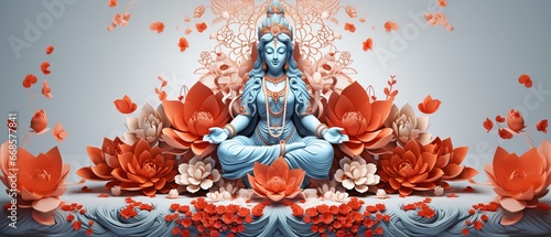 shows Laxmi, the Hindu goddess of wealth and prosperity, sitting on a lotus blossom and possessing a celestial aura..