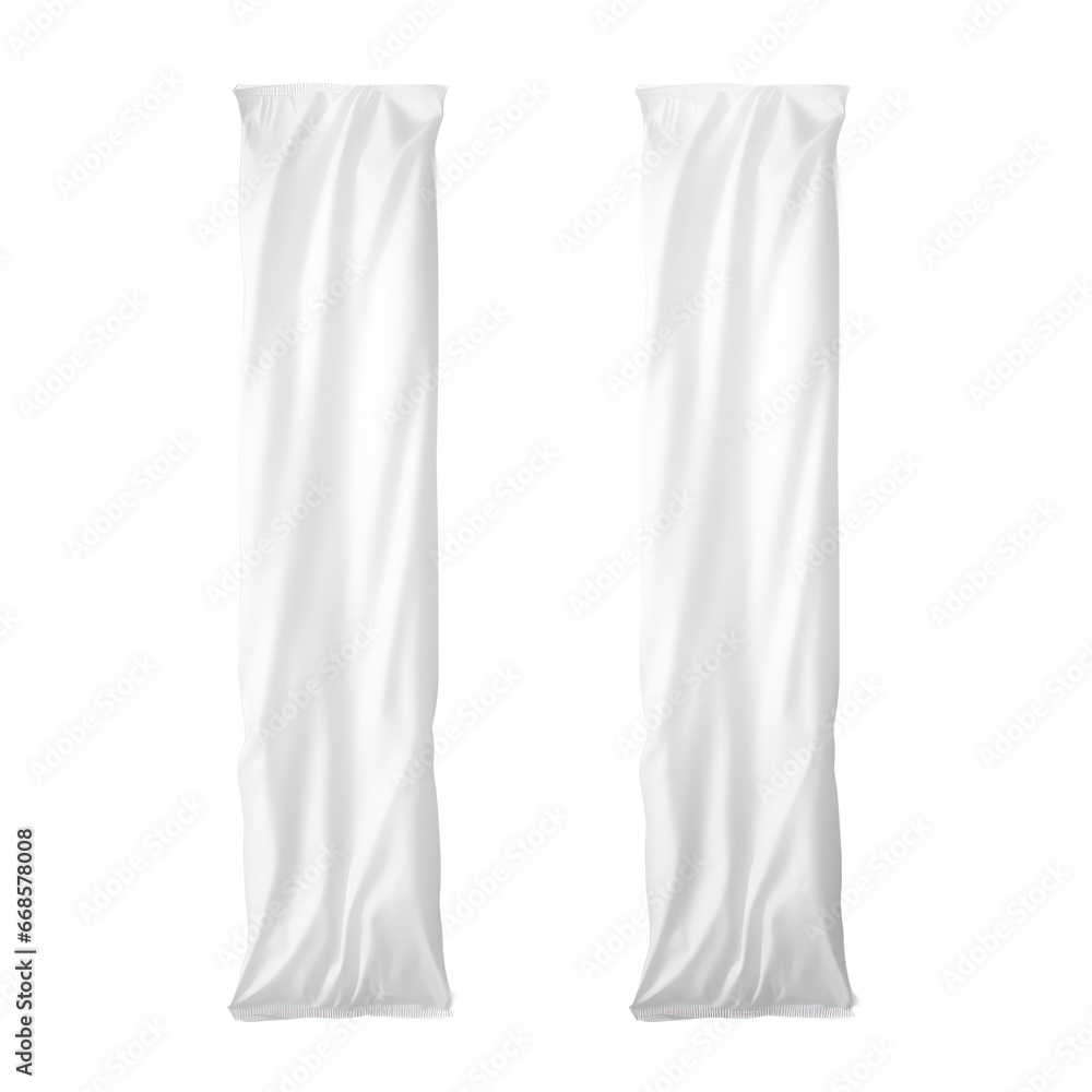 Long White Sachets Mockup white Long Plastic Bag For Product Isolated 