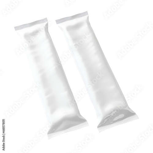 Long white sachets mockup,white long plastic bag for product isolated on transparent background,transparency 