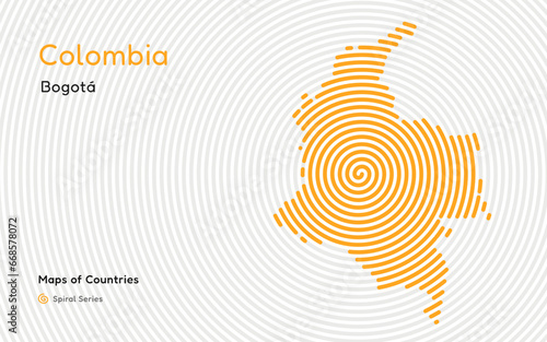 Abstract Map of Colombia in a Circle Spiral Pattern with a Capital of Bogota. Latin America Set.