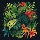 Tropical plant leaves isolated on dark background