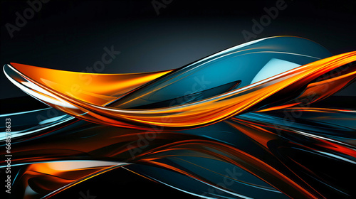 Sweeping Curves of Luminous Hues Dance Elegantly Against a Deep, Reflective, and Mysterious Abyss.