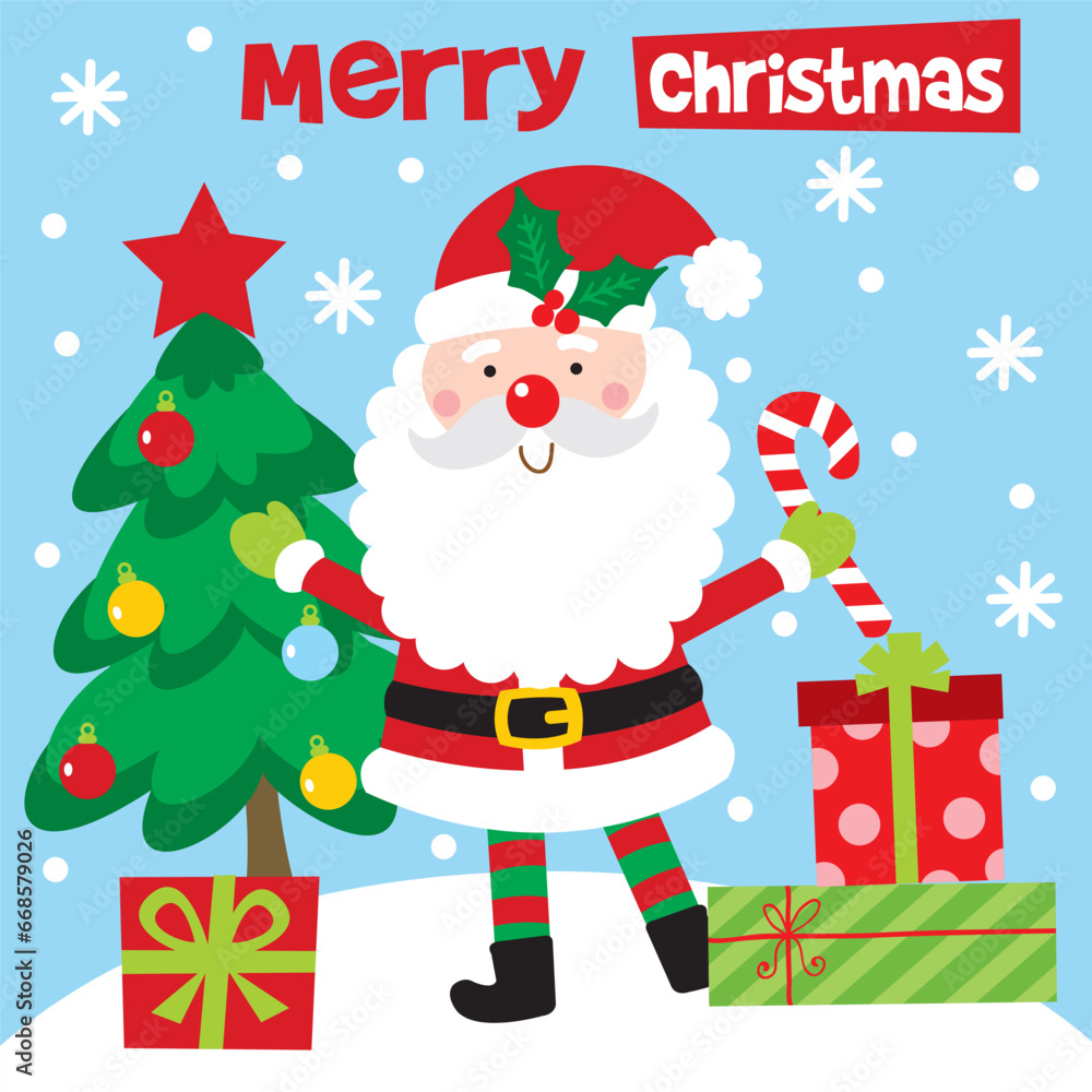 Santa Claus with Christmas tree and gifts