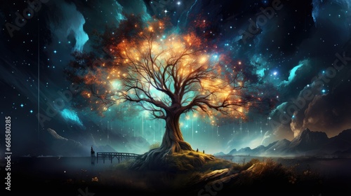 Fantasy Tree with stars in the sky