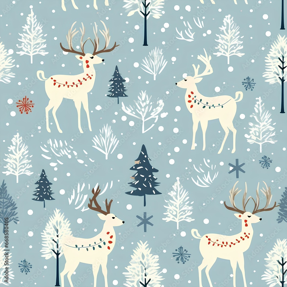 Seamless pattern of Christmas reindeer, ornament, textured reindeer in the winter forest. Seamless pattern of Christmas reindeer, ornament, textured reindeer in the winter forest.