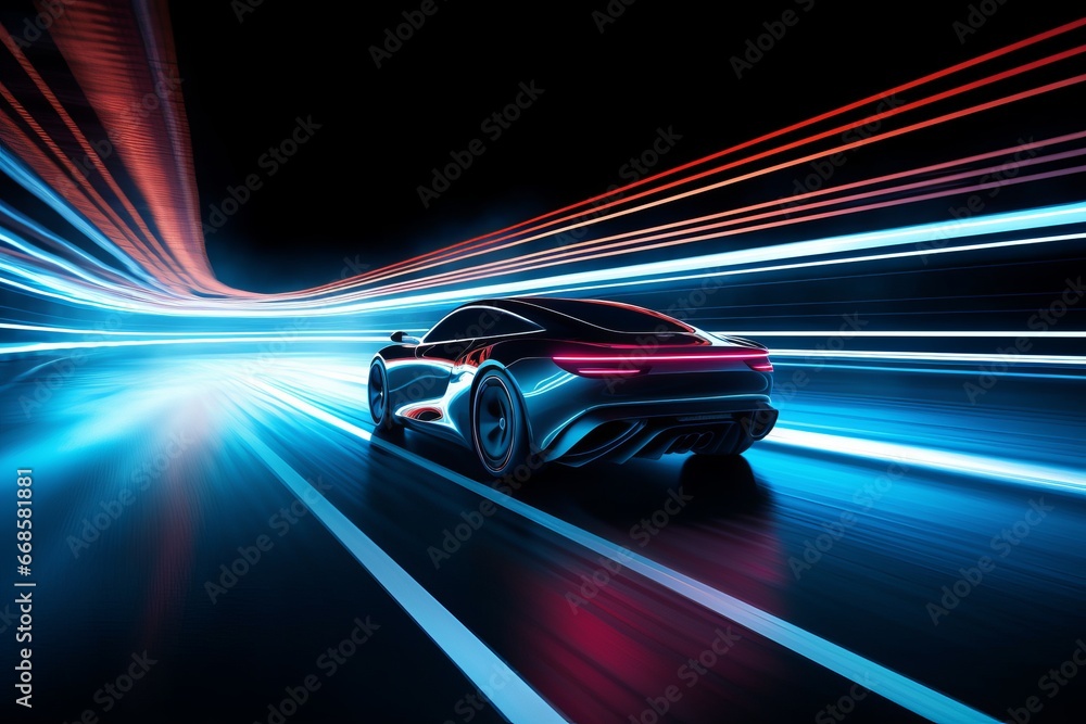 fast-moving electric car in motion fast-moving electric car in motion