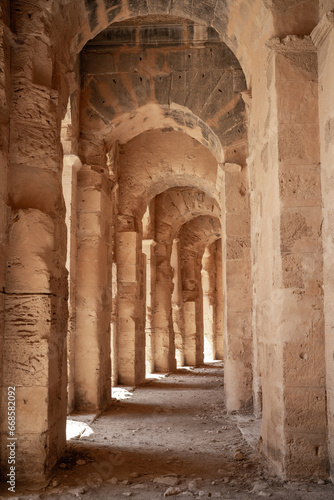 El Jem Coliseum. The largest Roman amphitheater in Africa. Unesco World Heritage.