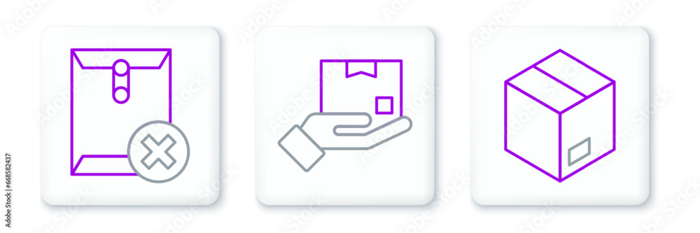 Set line Carton cardboard box, Delete envelope and Delivery hand with icon. Vector Set line Carton cardboard box, Delete envelope and Delivery hand with icon. Vector
