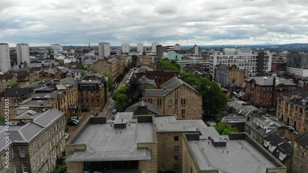 Aerial view of Glasgow city center high-end apartment building rooftops in Scotland, UK Aerial view of Glasgow city center high-end apartment building rooftops in Scotland, UK