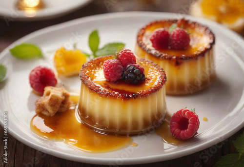  close-up image showcasing the exquisite details of a luscious Crème Brûlée, a perfect indulgence for Valentine's Day