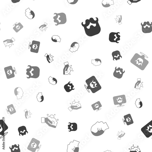 Set Mustache and beard, Baldness, Barbershop and Shaving foam on hand on seamless pattern. Vector