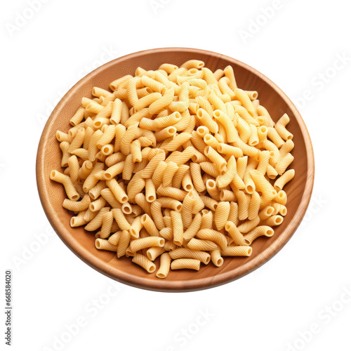 Wooden plate of Macaroni pasta isolated on transparent background,transparency 