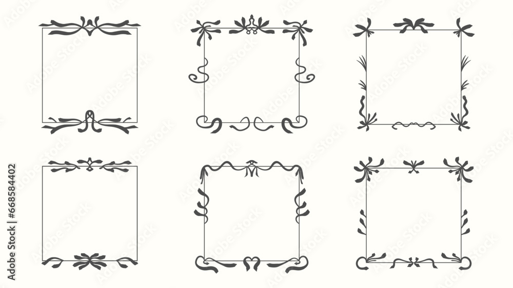 Obraz premium Vintage ornamental frame set. Ornate vintage square frames and scroll elements