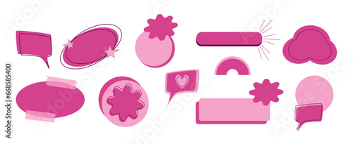 Simple pink banner collection. graphic template of ribbon, shape, circle. trendy, modern collection, set. header banner, header decoration, icon, emblem, sticker. for print, social networks. barbie 