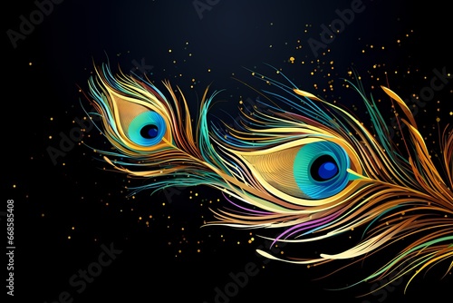 Peacock Inspired abstract energetic colorful dark background  - generative ai © Lukasz Czajkowski