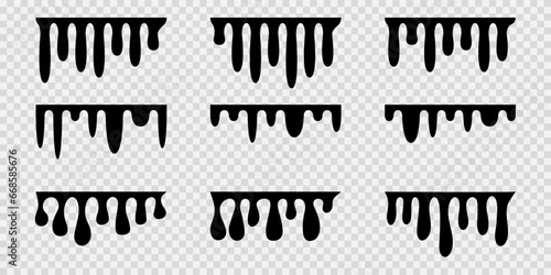 Set paint drip. Black melt drips or liquid sauce drops.