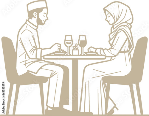 Muslim Couple s Dinner Illustration