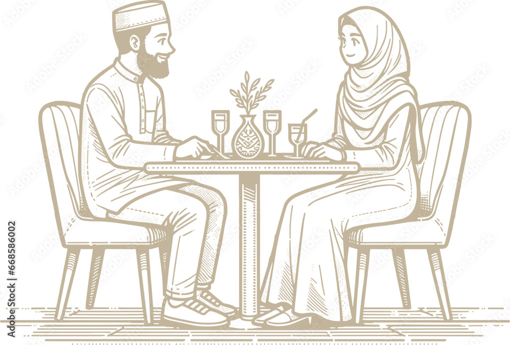 Fototapeta premium Muslim Couple's Dinner Illustration