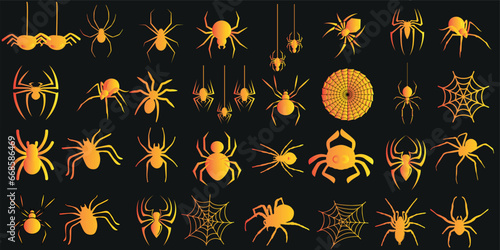 Halloween vector illustration featuring spiders in a creepy, crawly design. Perfect for autumn, October, holiday decorations and designs. This spooky, scary pattern is a great for any project