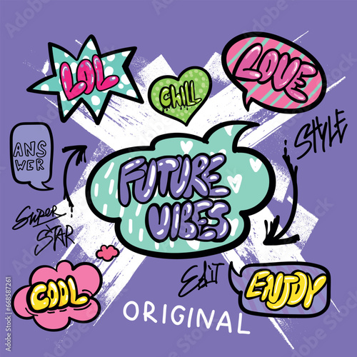Girls typography speech bubble slogan print with spray effect for graphic tee , web, card - Vector
