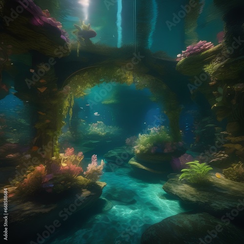 A hidden, underwater grotto filled with luminous, aquatic flora2 photo