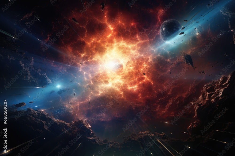 Supernova aftermath in a radiant nebula. - obrazy, fototapety, plakaty 